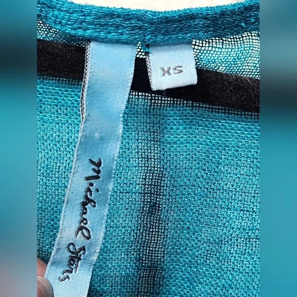 Michael Stars Textured Linen Yael Elbow Sleeve Boatneck Tunic Dress in Cove XS - Picture 6 of 7